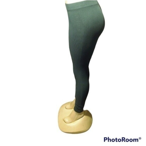 Olive Green Knit High Waisted Leggings L - Picture 8 of 10